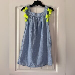 Vinyard Vines Dress Girls Medium 10-12 Blue Neon Yellow Polka Dot Sundress Pocke